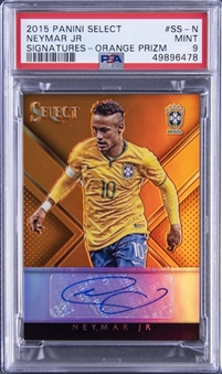 2015 Panini Select Orange Prizm Signatures #SS-N Neymar Jr Signed Card (#10/49) - PSA MINT 9 - Neymars Jersey Number!